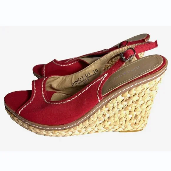 Bamboo Slingback Red Canvas Espadrille Platform Peep Toe Size 10 New - Picture 1 of 6